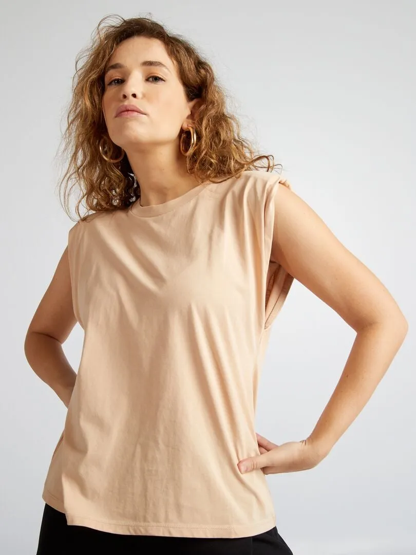 Camiseta hombreras beige sale