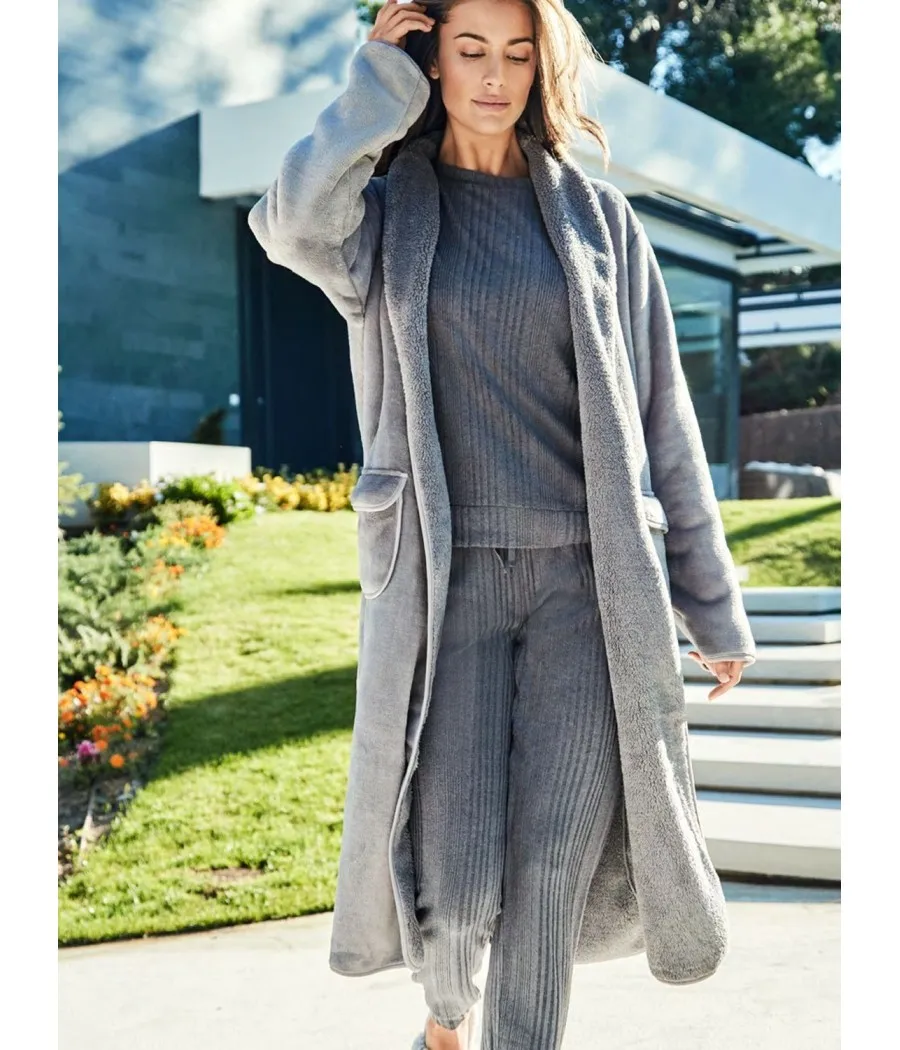 Pijama Selmark mujer invierno gris punto