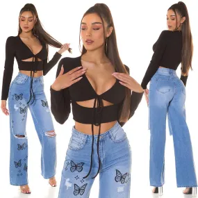 Top corto con aberturas de verano negro